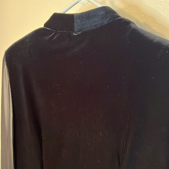 J.R. Nites flared sheer long sleeve button up velvet rhinestone top size 14 - Picture 9 of 11